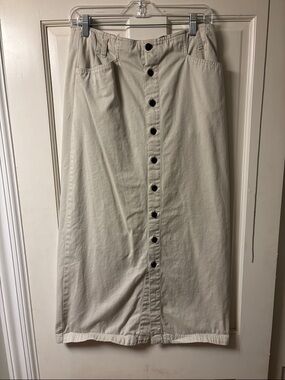 Vintage Bill Bass Cotton Cream stone Button-Front Midi Cargo Skirt